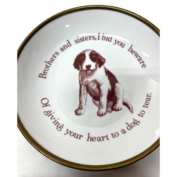 Decorative Horchow Collection Porcelain Dish With Puppy Illustration & Quote - Picture 2 of 4